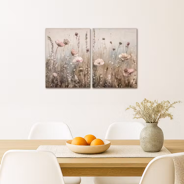 Meerluik schilderij - 2 luiken - Bloemen - Beige - Modern - Roze — 5