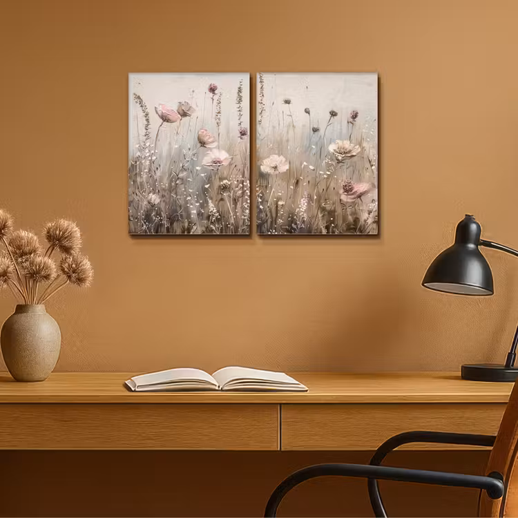 Meerluik schilderij - 2 luiken - Bloemen - Beige - Modern - Roze — 6