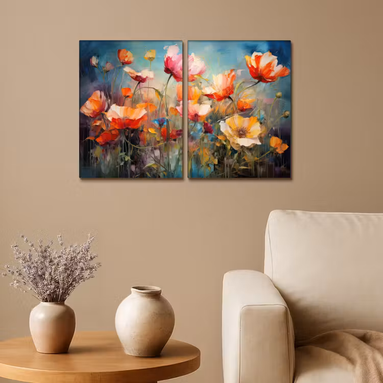 Meerluik schilderij - 2 luiken - Bloemen - Kleurrijk - Abstract — 1