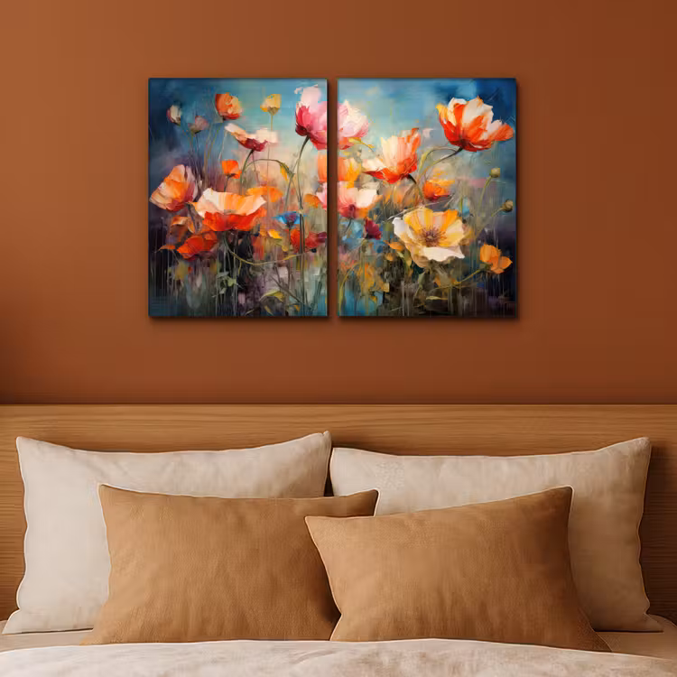 Meerluik schilderij - 2 luiken - Bloemen - Kleurrijk - Abstract — 3