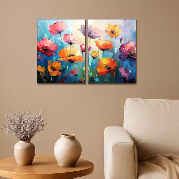 Meerluik schilderij - 2 luiken - Bloemen - Kleurrijk - Abstract - Natuur — 1