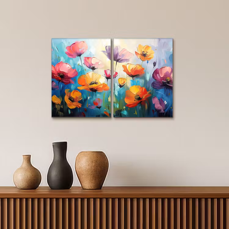 Meerluik schilderij - 2 luiken - Bloemen - Kleurrijk - Abstract - Natuur — 4