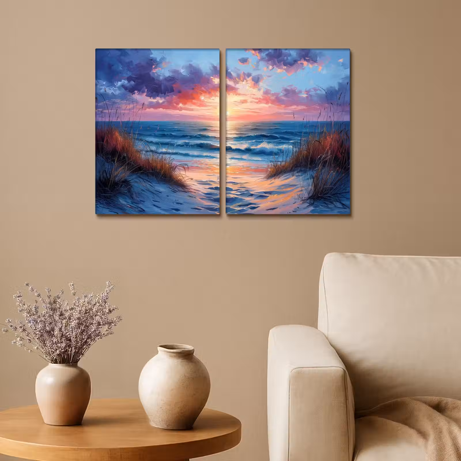 Meerluik schilderij - 2 luiken - Strand - Blauw - Verf - Paars — 1