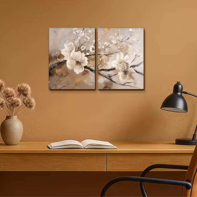 Meerluik schilderij - 2 luiken - Bloesem - Beige - Abstract - Bloemen — 6