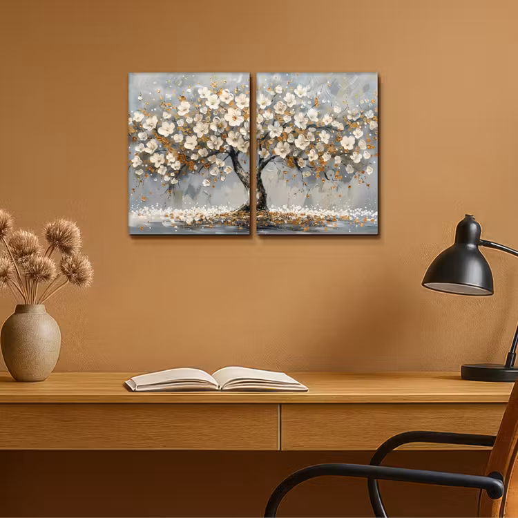 Meerluik schilderij - 2 luiken - Boom - Abstract - Wit - Bloesem — 6