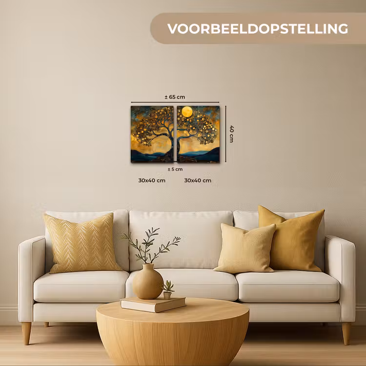 Meerluik schilderij - 2 luiken - Boom - Geel - Abstract - Modern — 2