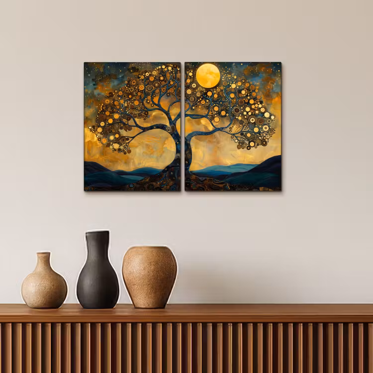 Meerluik schilderij - 2 luiken - Boom - Geel - Abstract - Modern — 4