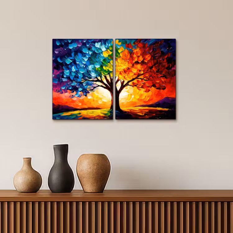 Meerluik schilderij - 2 luiken - Boom - Kleurrijk - Verflook - Abstract — 4