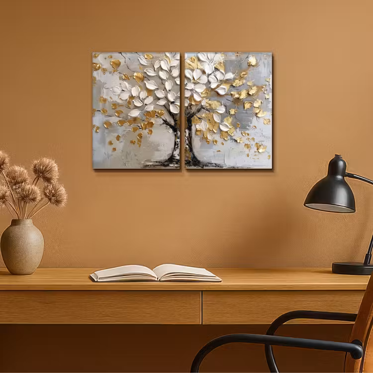 Meerluik schilderij - 2 luiken - Boom - Wit - Goud - Verflook — 6