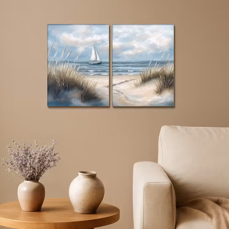 Meerluik schilderij - 2 luiken - Strand - Verf - Natuur - Boot — 1