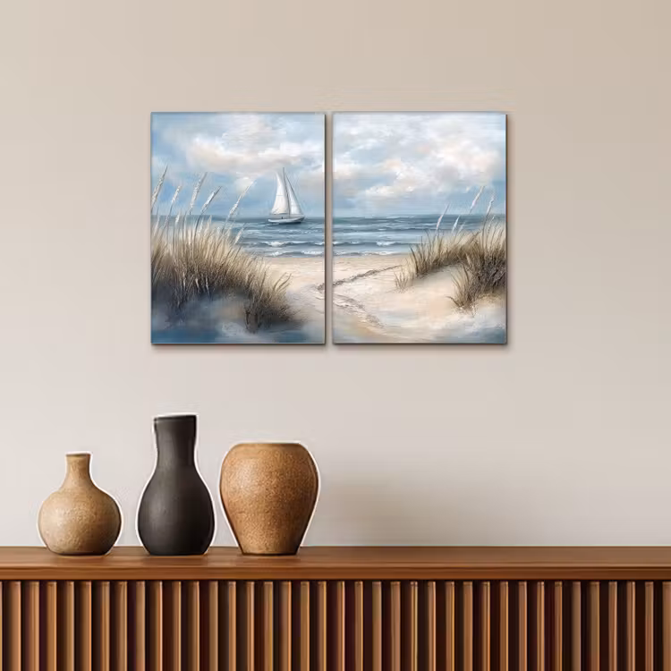 Meerluik schilderij - 2 luiken - Strand - Verf - Natuur - Boot — 4