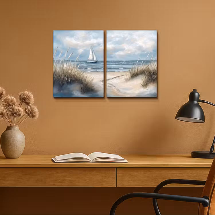 Meerluik schilderij - 2 luiken - Strand - Verf - Natuur - Boot — 6