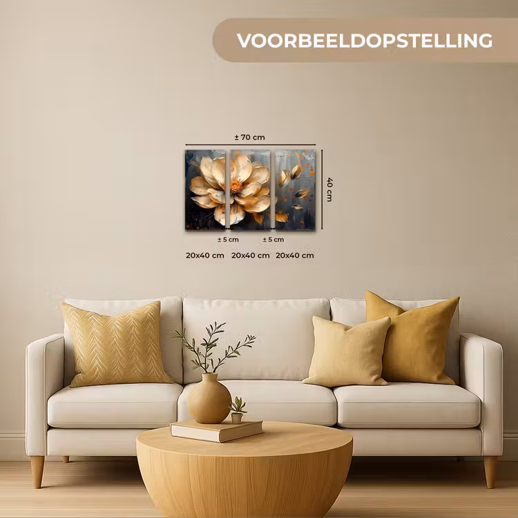 Meerluik schilderij - 3 luiken - Bloem - Goud - Abstract - Verf — 2