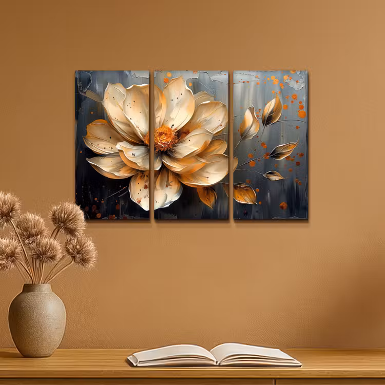 Meerluik schilderij - 3 luiken - Bloem - Goud - Abstract - Verf — 6