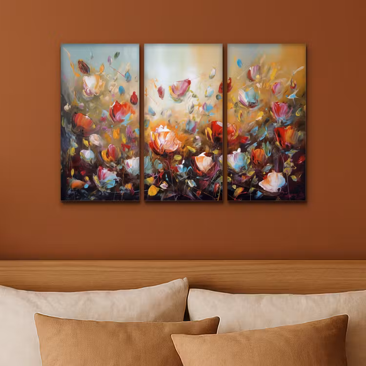 Meerluik schilderij - 3 luiken - Bloemen - Abstract - Verflook - Kleurrijk — 3
