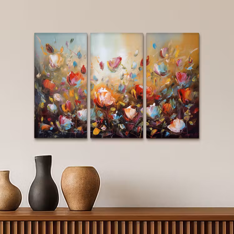 Meerluik schilderij - 3 luiken - Bloemen - Abstract - Verflook - Kleurrijk — 4