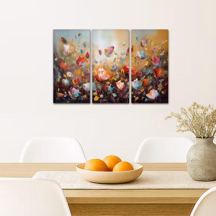 Meerluik schilderij - 3 luiken - Bloemen - Abstract - Verflook - Kleurrijk — 5