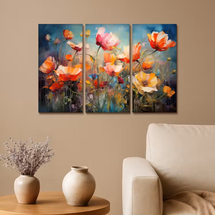 Meerluik schilderij - 3 luiken - Bloemen - Kleurrijk - Abstract — 1