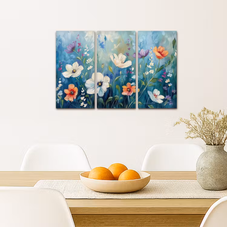 Meerluik schilderij - 3 luiken - Bloemen - Kleurrijk - Blauw - Natuur — 5