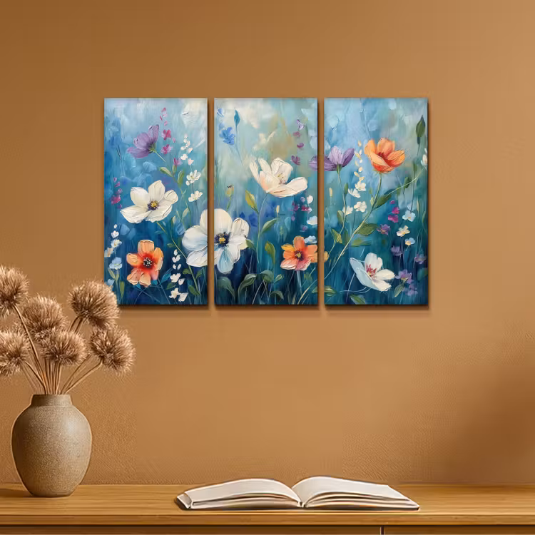 Meerluik schilderij - 3 luiken - Bloemen - Kleurrijk - Blauw - Natuur — 6
