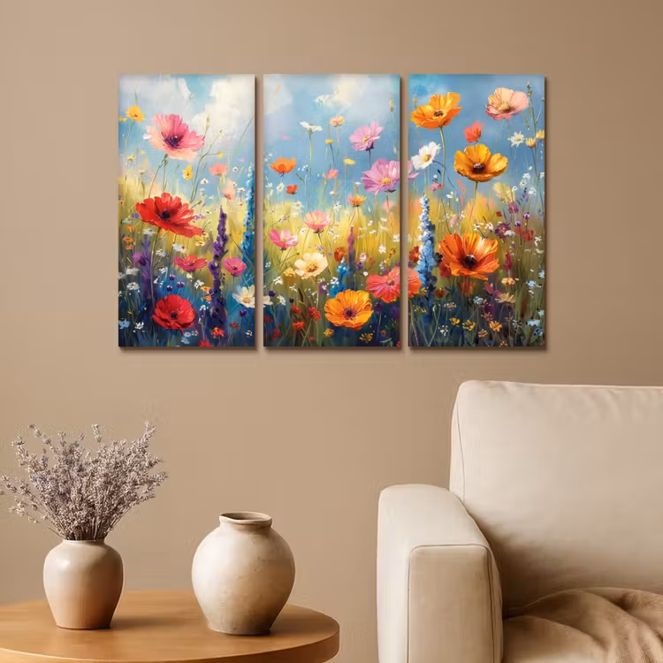 Meerluik schilderij - 3 luiken - Bloemen - Lente - Kleurrijk - Zomers — 1