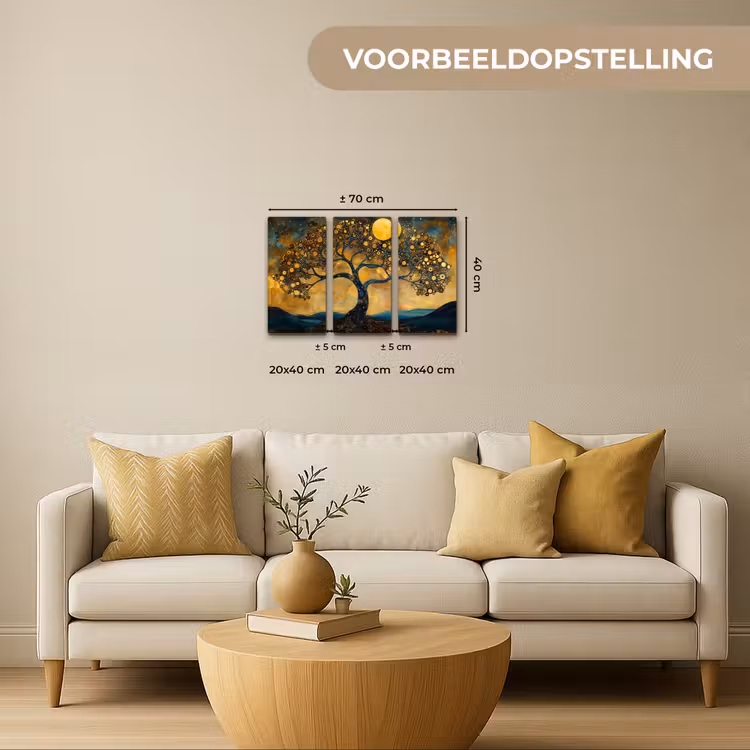 Meerluik schilderij - 3 luiken - Boom - Geel - Abstract - Modern — 2