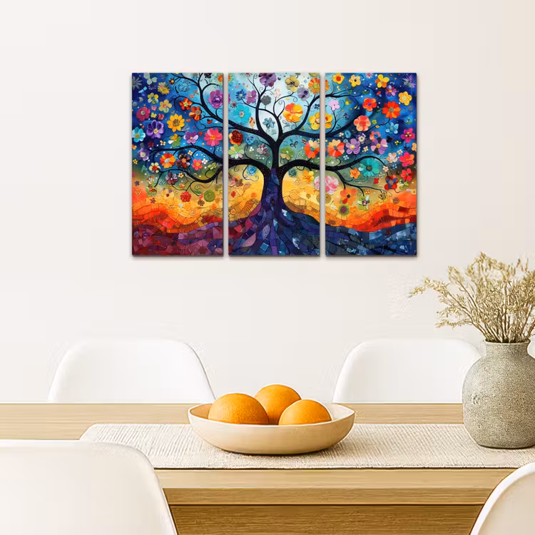 Meerluik schilderij - 3 luiken - Kleurrijk - Levensboom - Bloemen - Abstract — 5