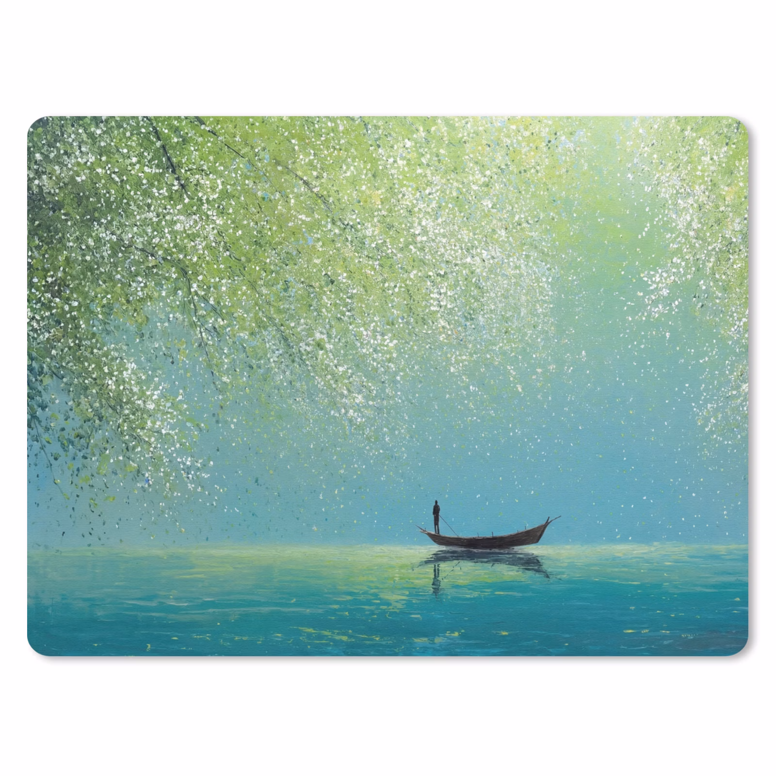 Muismat - Bootje - Water - Bladeren - Bloesems — 1