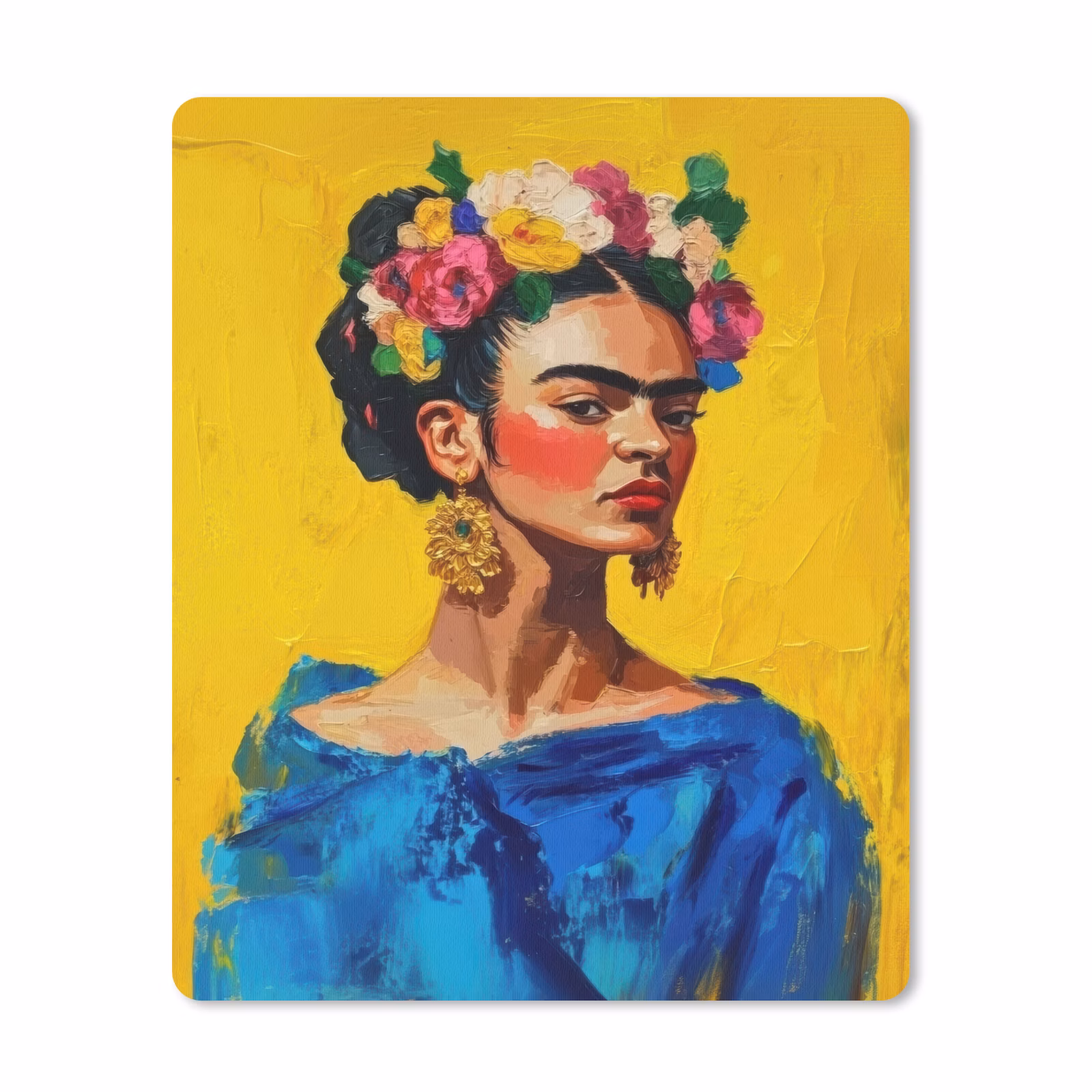 Muismat - Frida Kahlo - Vrouw - Geel - Blauw - Bloemen — 1