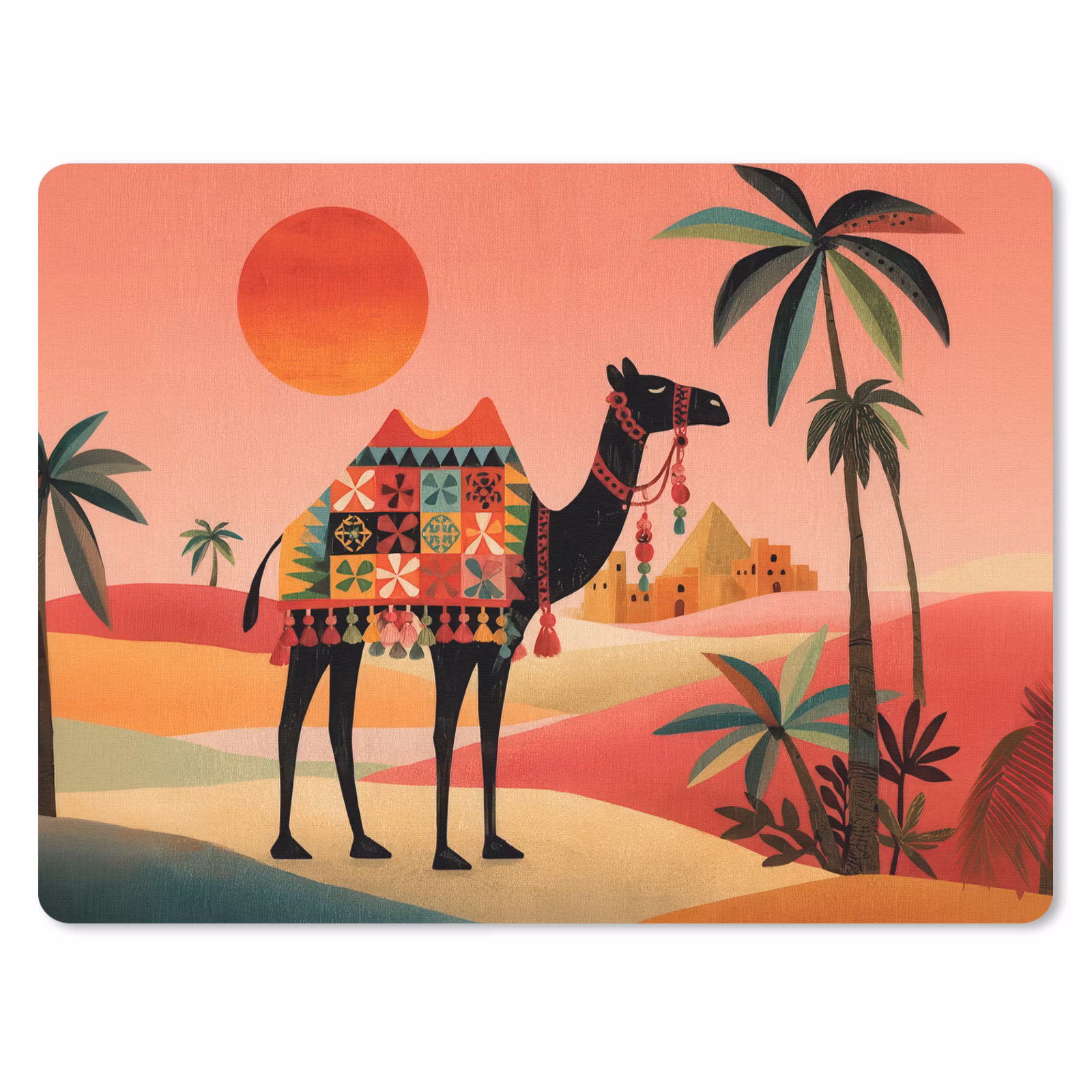 Muismat - Kameel - Gekleurd tapijt - Duinen - Rode zon — 1