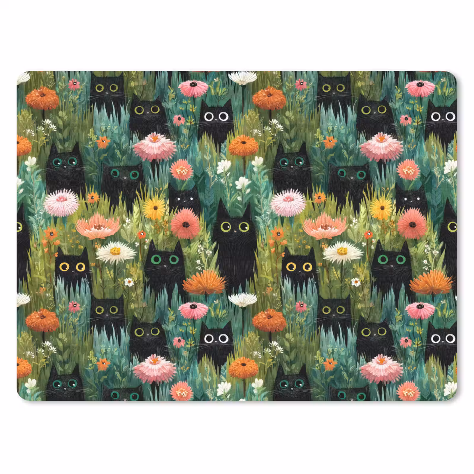 Muismat - Katten - Bloemen - Kleurrijk — 1