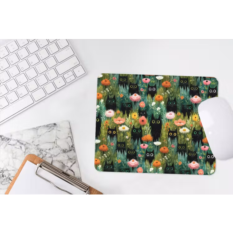 Muismat - Katten - Bloemen - Kleurrijk — 2