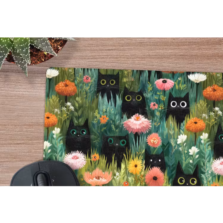 Muismat - Katten - Bloemen - Kleurrijk — 4