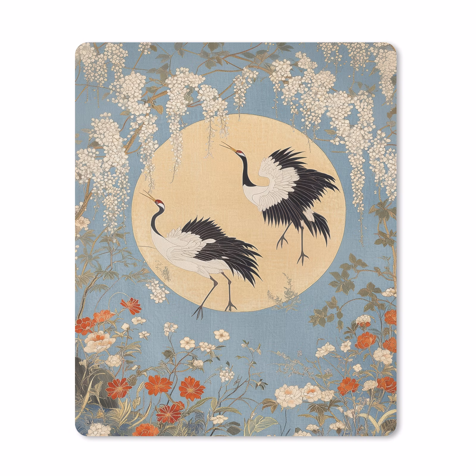 Muismat - Kraanvogels - Maan - Bloemen - Blauw — 1