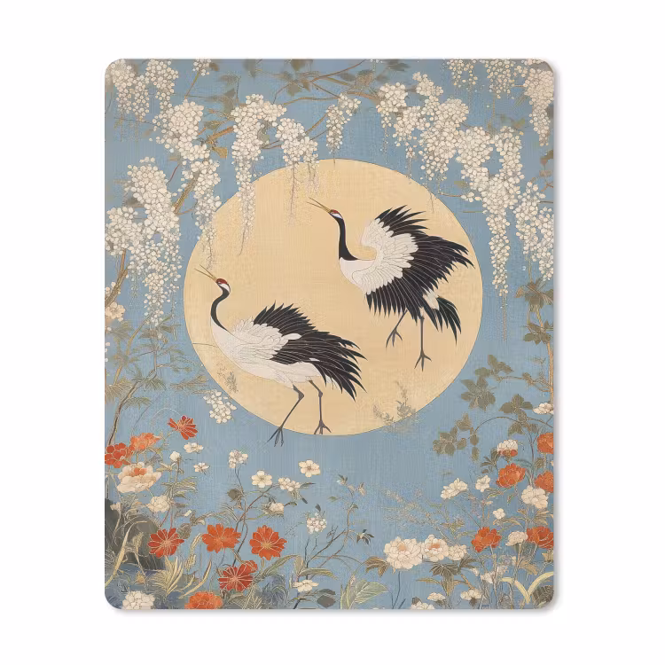 Muismat - Kraanvogels - Maan - Bloemen - Blauw — 1