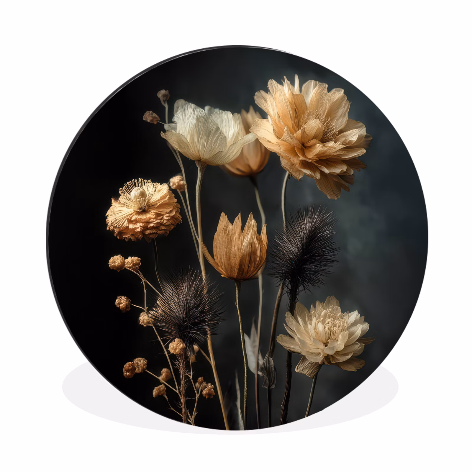 Muurcirkel aluminium Boeket - Bloemen - Licht - Zwart — 1