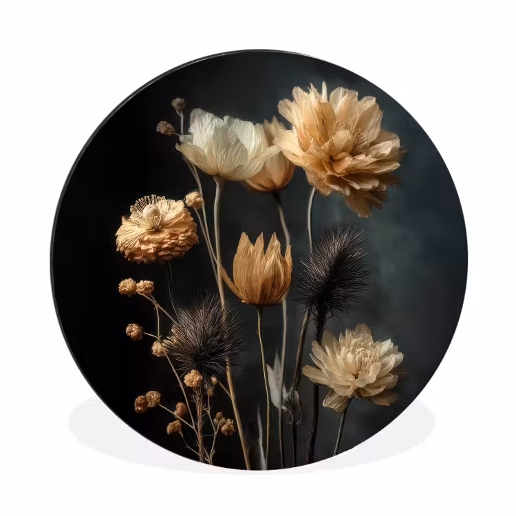 Muurcirkel aluminium Boeket - Bloemen - Licht - Zwart — 1
