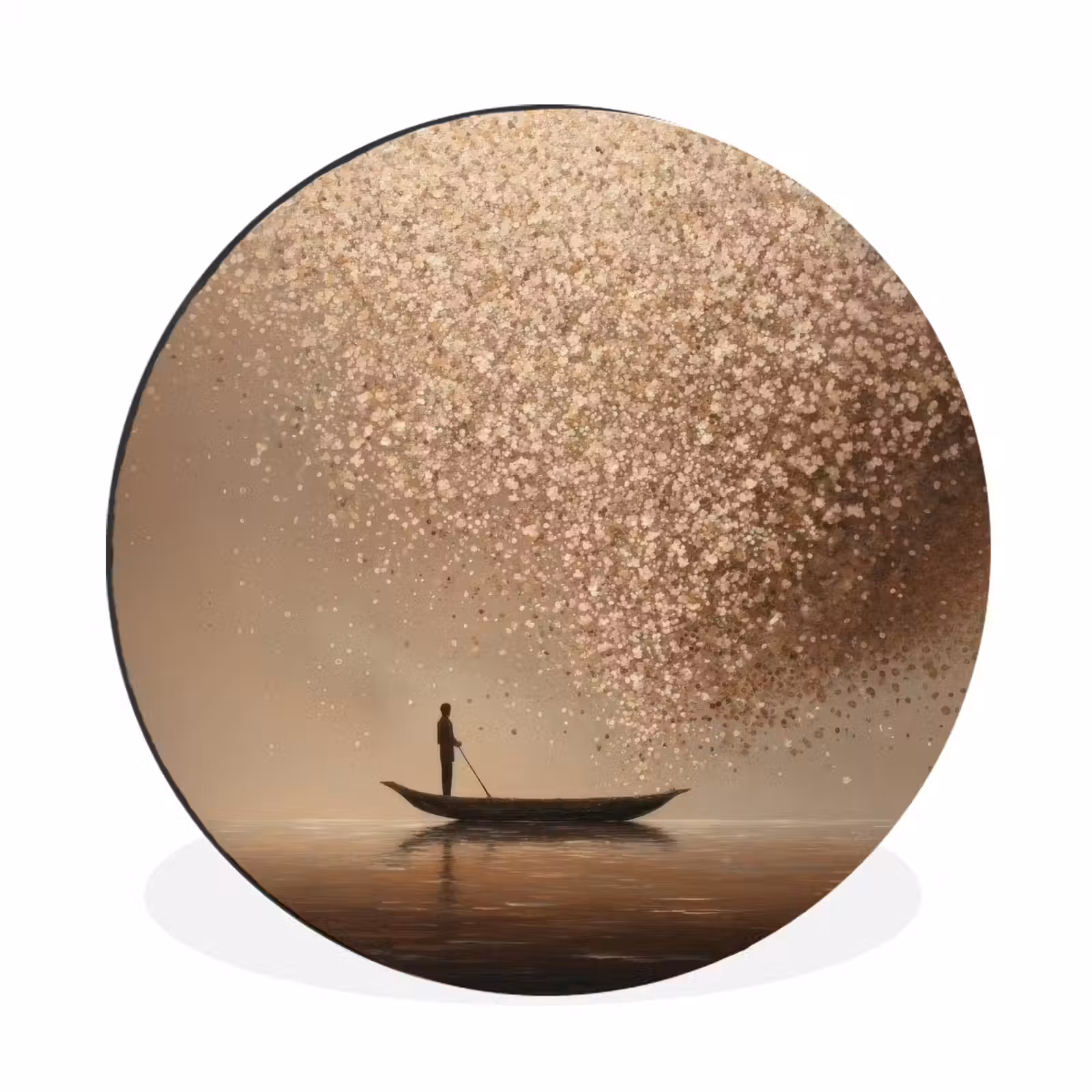 Muurcirkel aluminium Bootje - Blaadjes - Goud - Water — 1