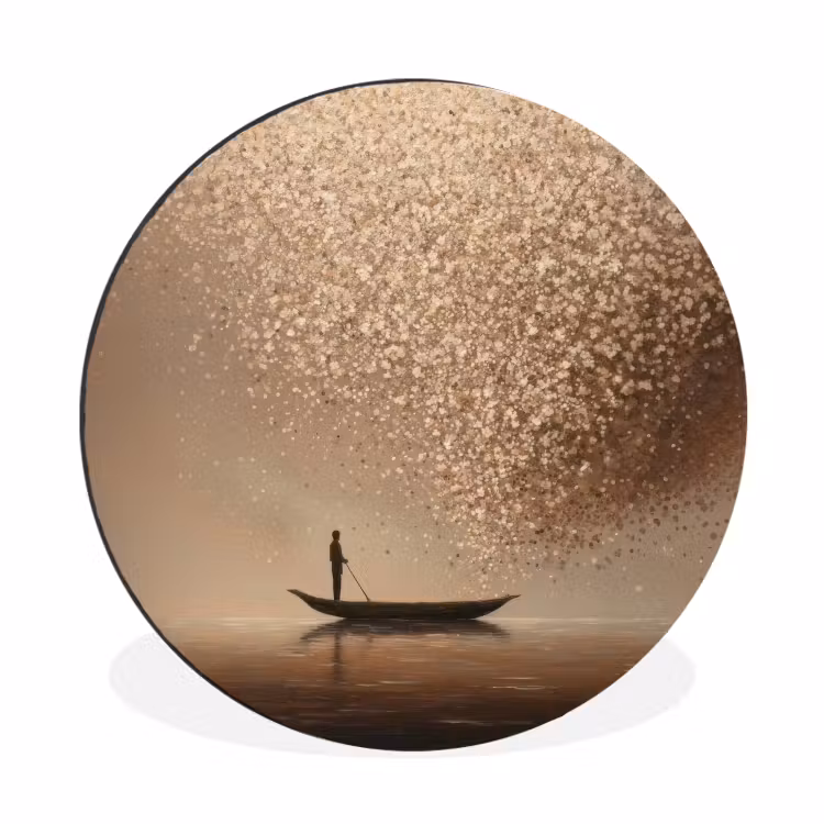 Muurcirkel aluminium Bootje - Blaadjes - Goud - Water — 1