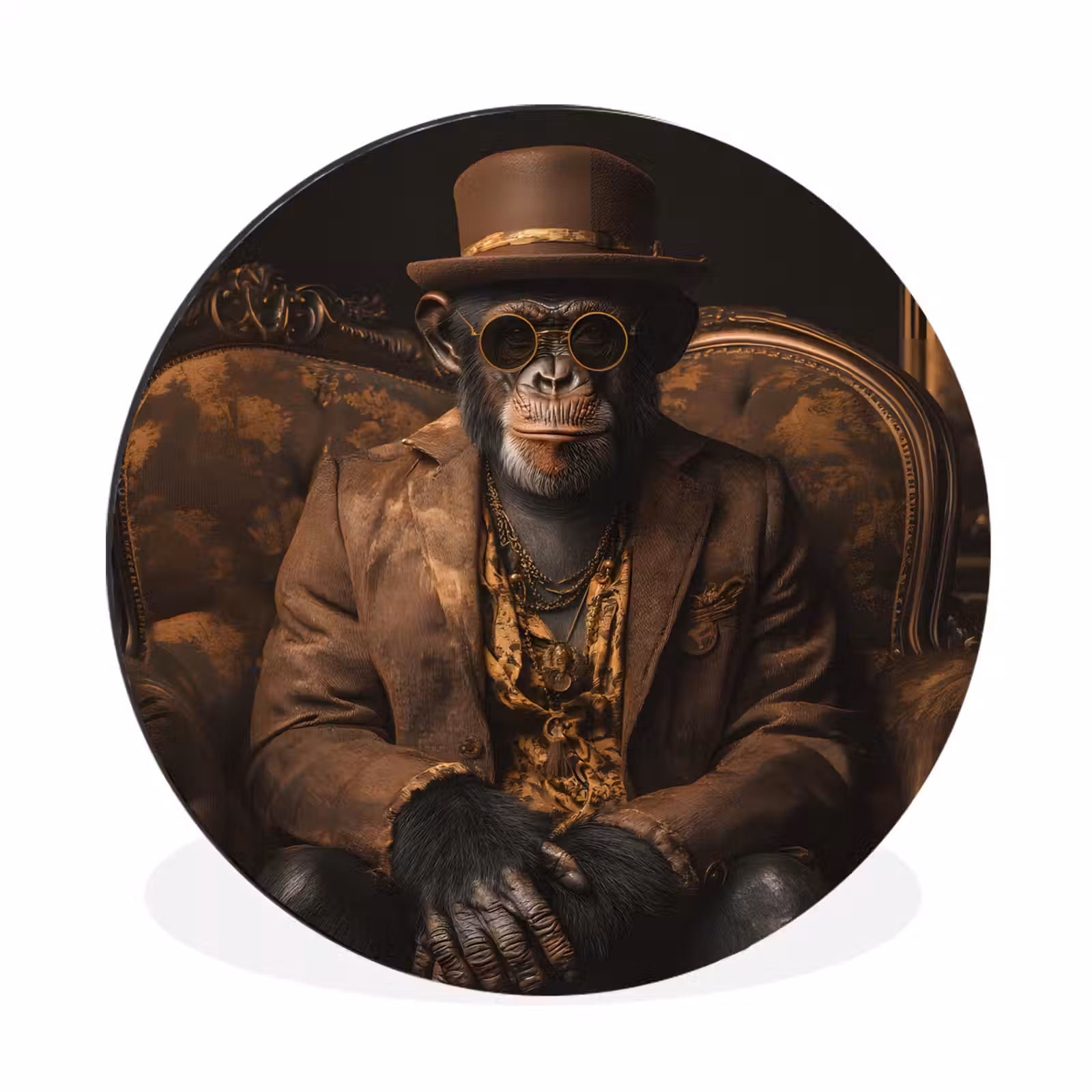 Muurcirkel aluminium Chimpansee - Stoel - Pak - Bruin — 1