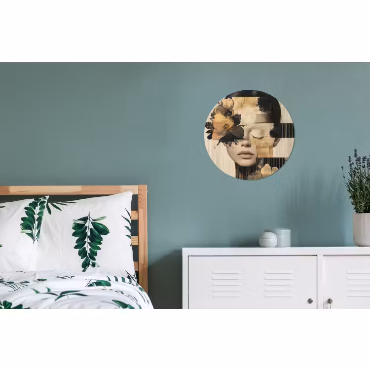 Muurcirkel aluminium Gezicht - Bloemen - Zwart - Vrouw — 4