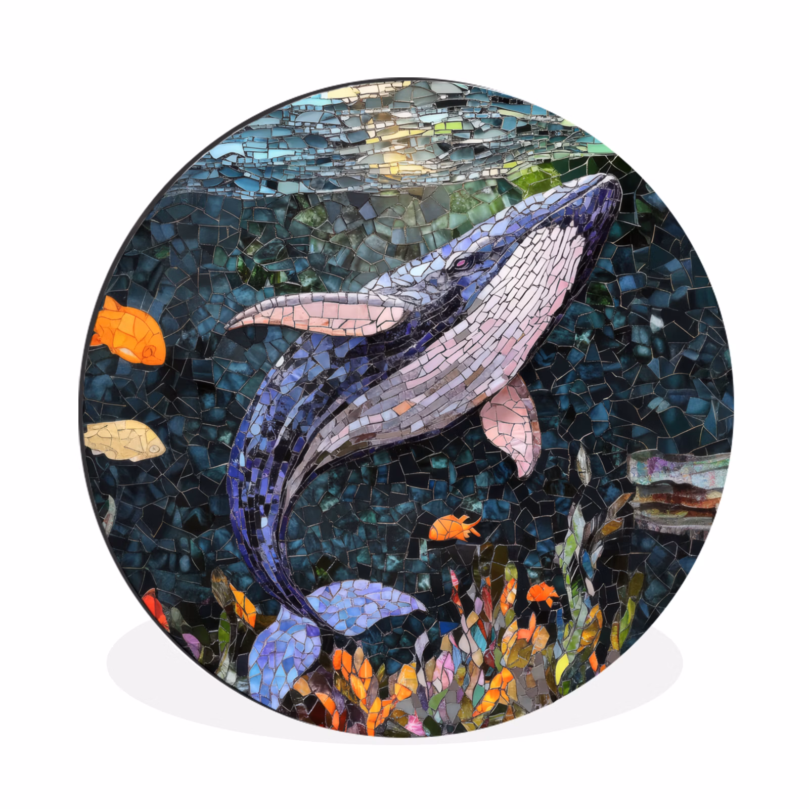 Muurcirkel aluminium Mozaïek - Walvis - Koraal - Water — 1