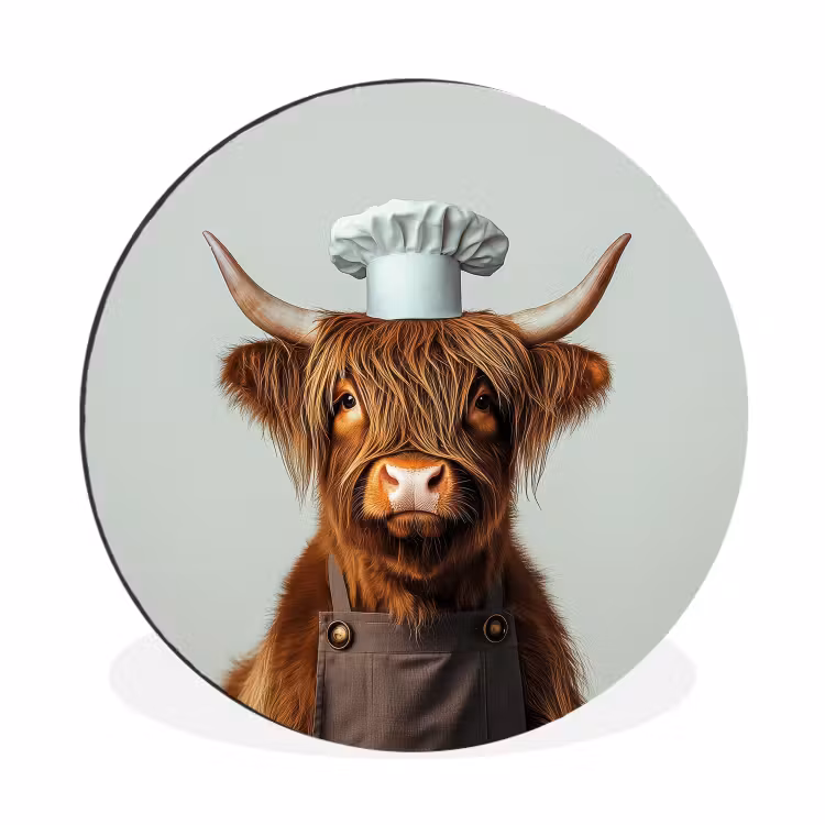 Muurcirkel aluminium Schotse Hooglander - Bruin - Hoorns - Kokskleding — 1