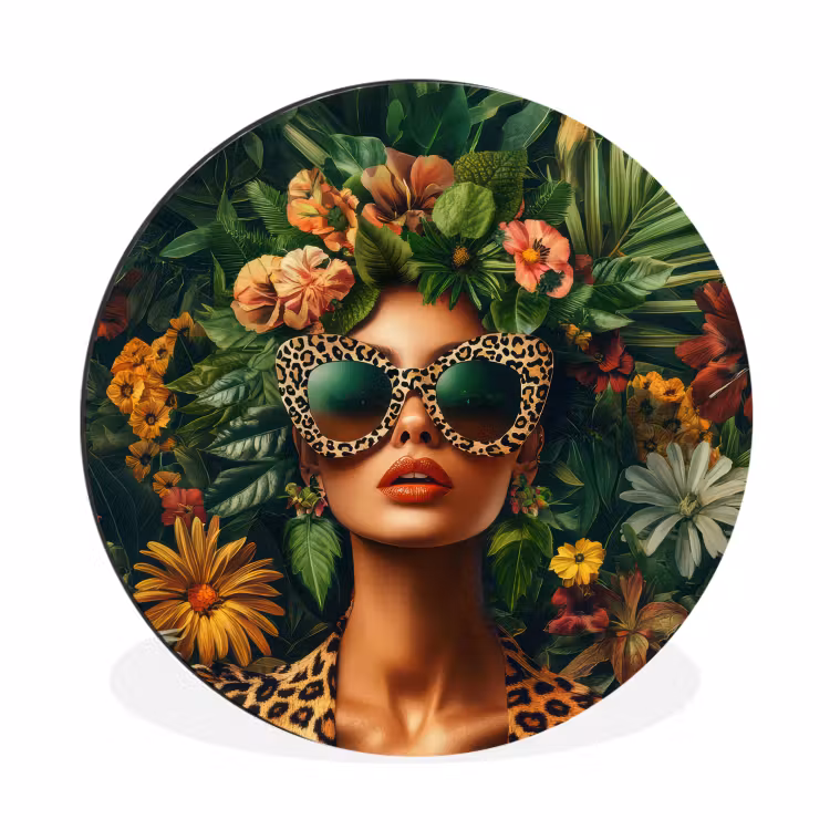 Muurcirkel aluminium Vrouw - Panterprint - Jungle - Natuur - Luxe — 1