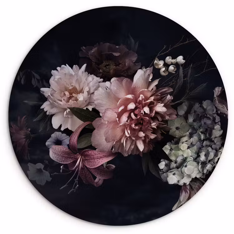 Muurcirkel - Bloemen - Vintage - Pastel - Zwart - Boeket — 1