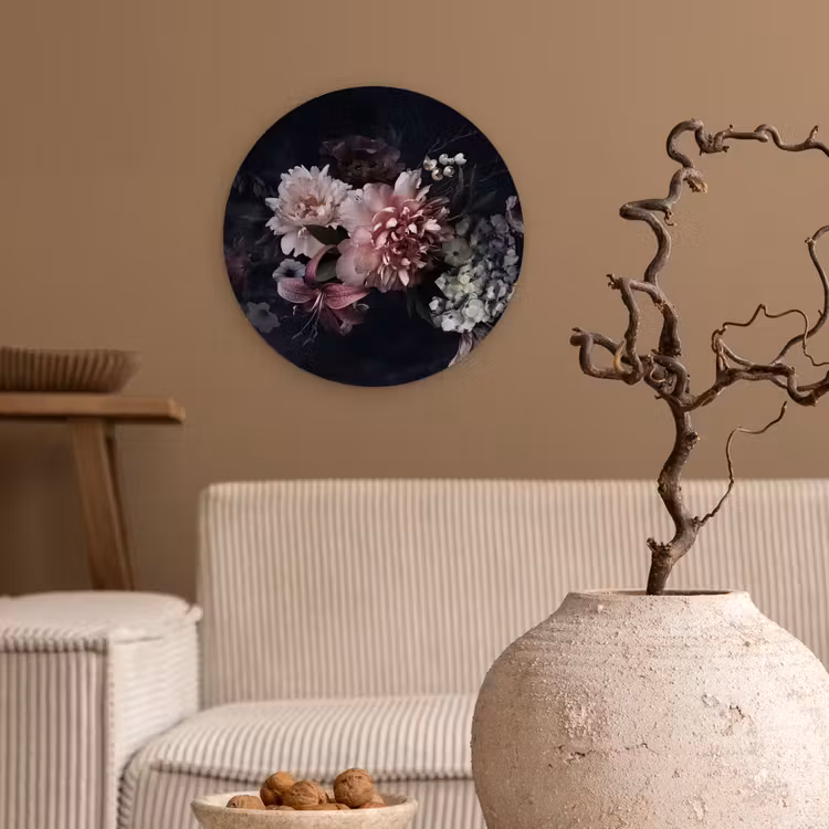 Muurcirkel - Bloemen - Vintage - Pastel - Zwart - Boeket — 2