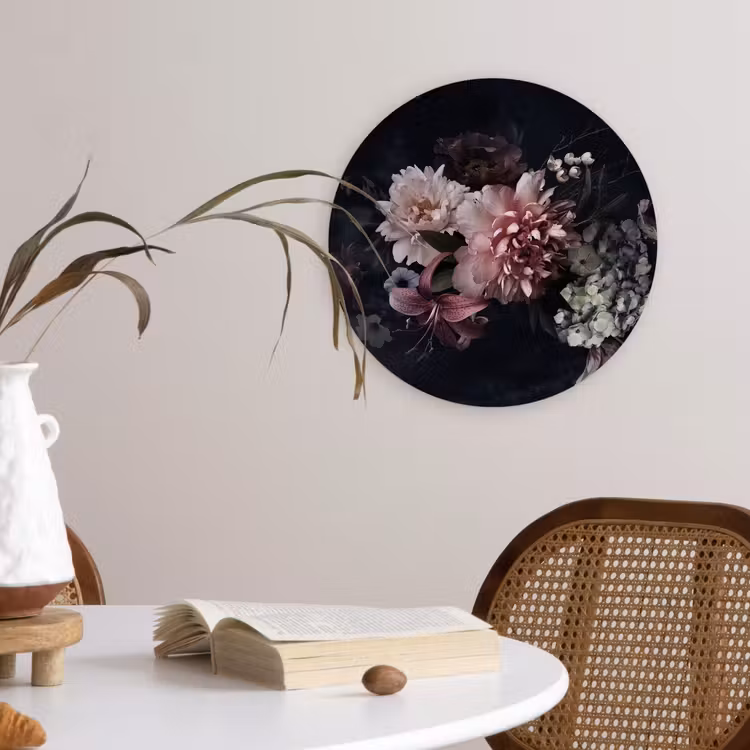 Muurcirkel - Bloemen - Vintage - Pastel - Zwart - Boeket — 4