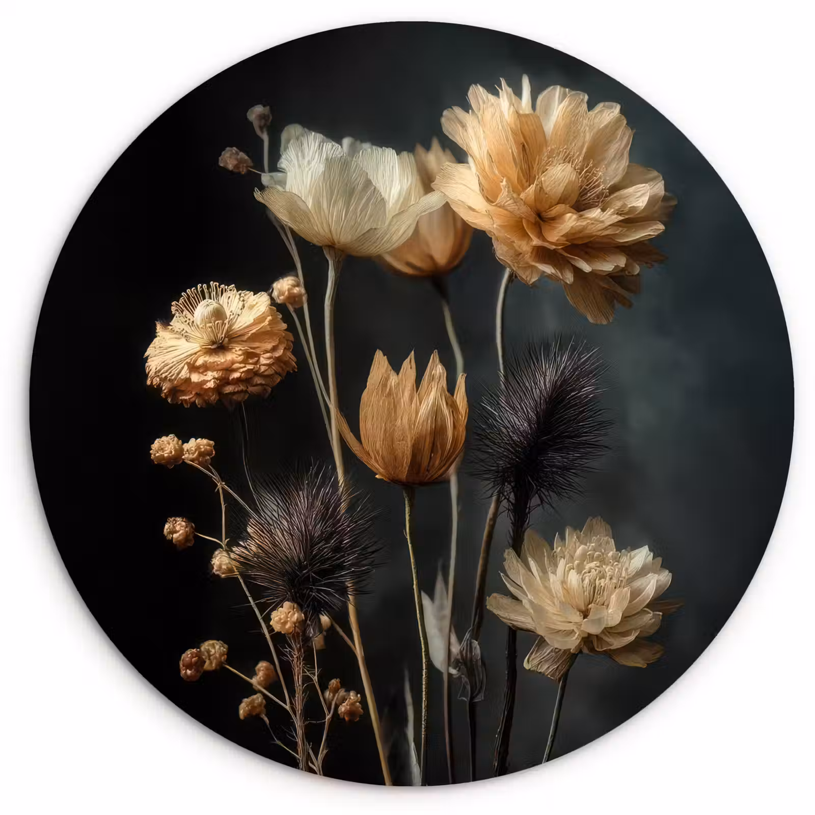 Muurcirkel glas - Boeket - Bloemen - Licht - Zwart — 1