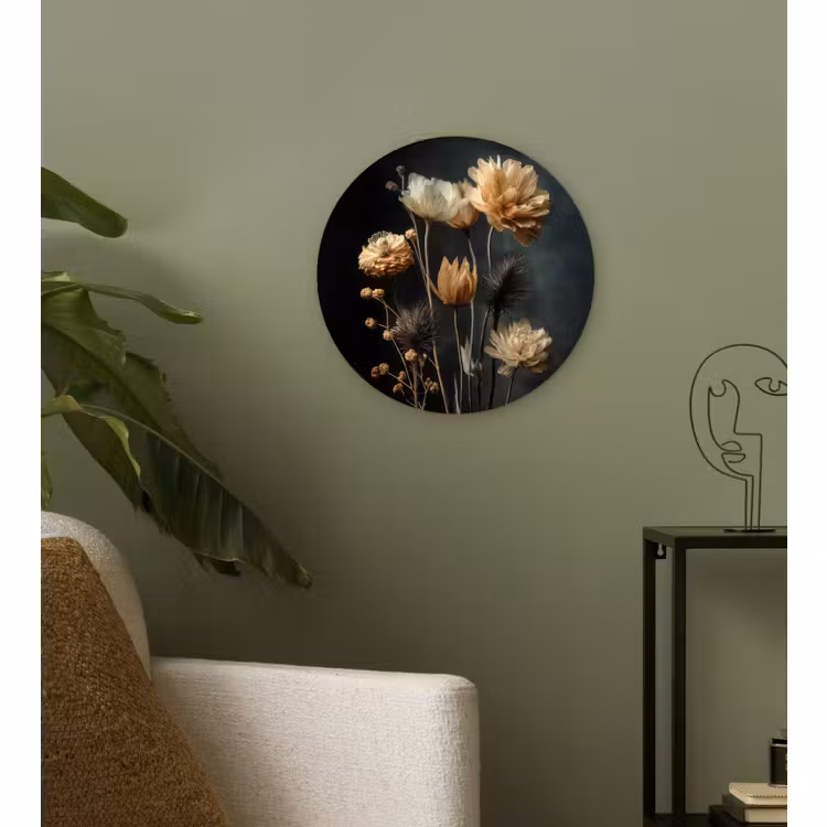 Muurcirkel glas - Boeket - Bloemen - Licht - Zwart — 3
