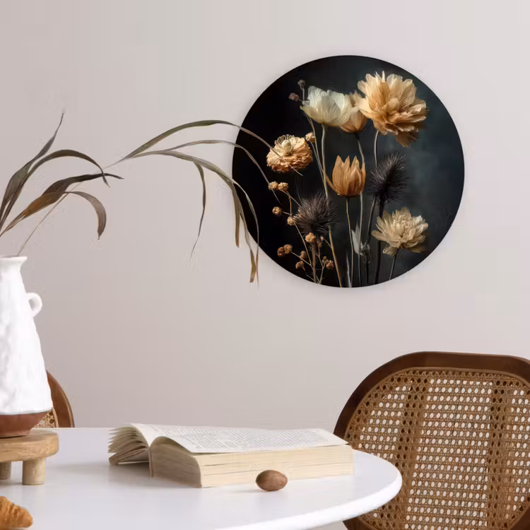 Muurcirkel glas - Boeket - Bloemen - Licht - Zwart — 4